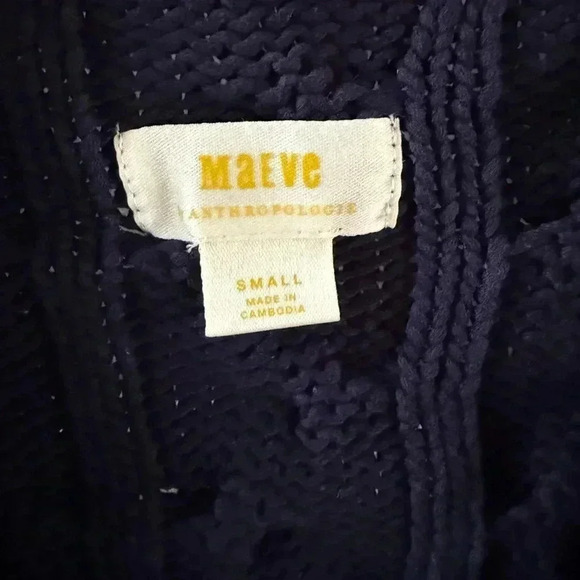 NWT • Anthropologie Maeve Varsity Cable Knit Cardigan Sweater Navy/Pink Small - Picture 7 of 9